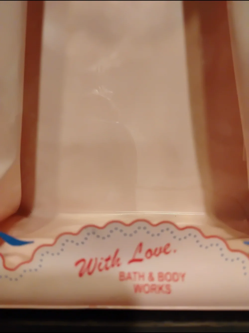 Bath & Body Works Pink Gift Bag with Red Handles and Blue Trim